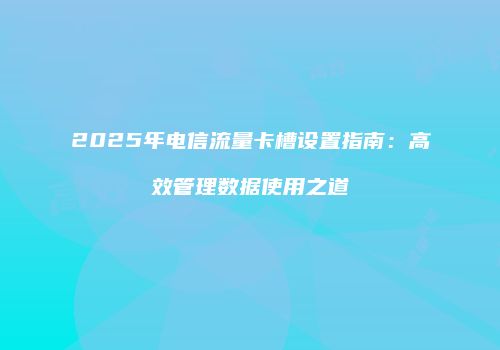 2025年电信流量卡槽设置指南：高效管理数据使用之道