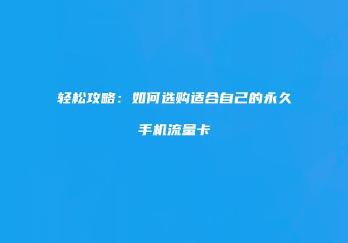 轻松攻略：如何选购适合自己的永久手机流量卡