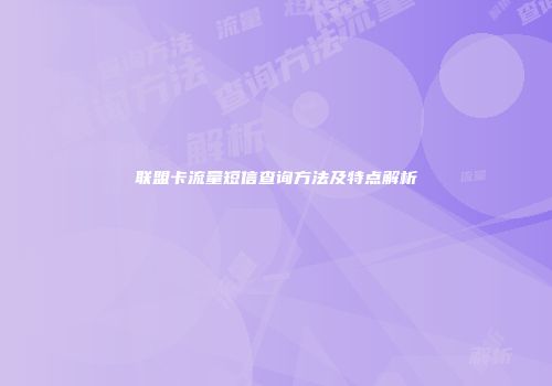 联盟卡流量短信查询方法及特点解析