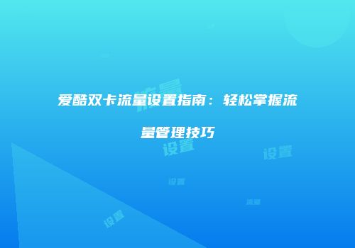 爱酷双卡流量设置指南:轻松掌握流量管理技巧