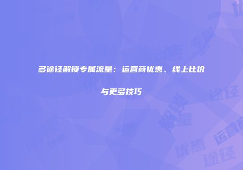 多途径解锁专属流量：运营商优惠、线上比价与更多技巧