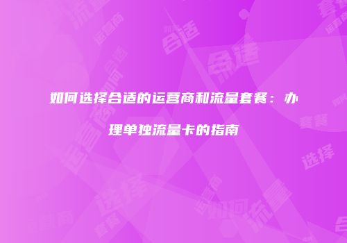 如何选择合适的运营商和流量套餐：办理单独流量卡的指南