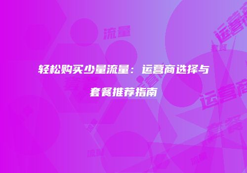 轻松购买少量流量：运营商选择与套餐推荐指南