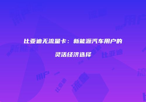 比亚迪无流量卡：新能源汽车用户的灵活经济选择