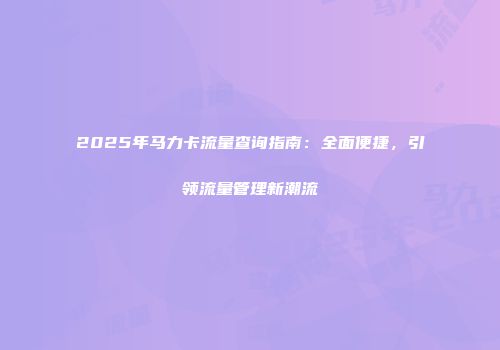 2025年马力卡流量查询指南：全面便捷，引领流量管理新潮流