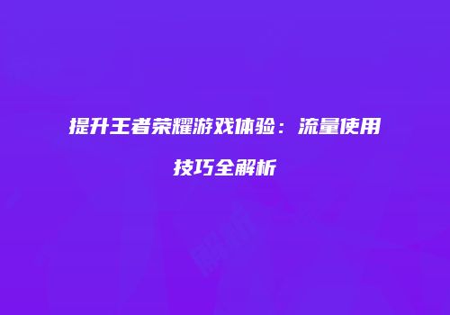 提升王者荣耀游戏体验：流量使用技巧全解析