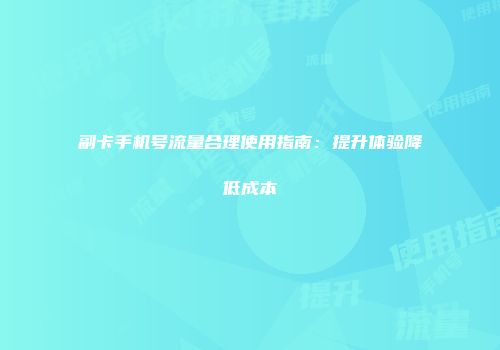 副卡手机号流量合理使用指南：提升体验降低成本
