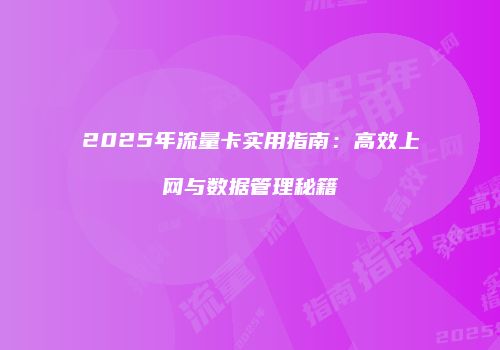 2025年流量卡实用指南:高效上网与数据管理秘籍