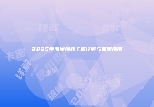 2025年流量提取卡密详解与使用指南