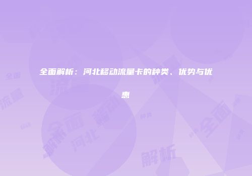 全面解析:河北移动流量卡的种类、优势与优惠