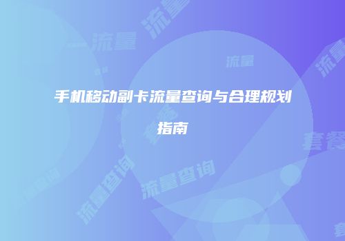手机移动副卡流量查询与合理规划指南