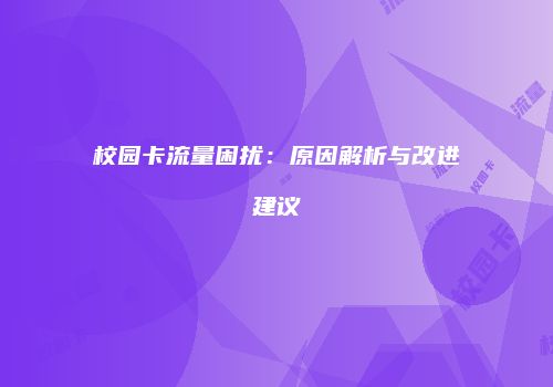 校园卡流量困扰：原因解析与改进建议