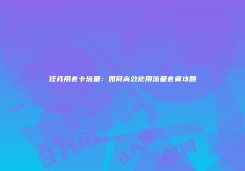 任我用套卡流量：如何高效使用流量套餐攻略