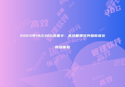2025年19元30G流量卡：高效管理软件助你优化网络体验