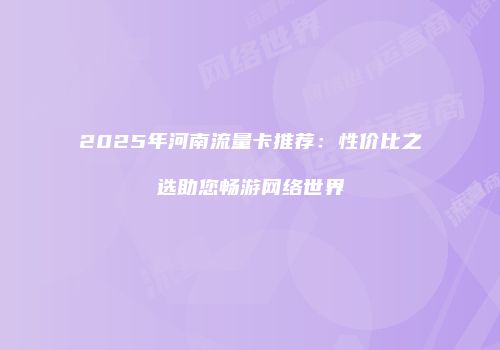 2025年河南流量卡推荐：性价比之选助您畅游网络世界