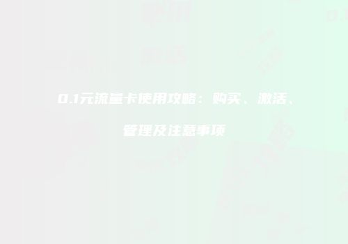 0.1元流量卡使用攻略：购买、激活、管理及注意事项