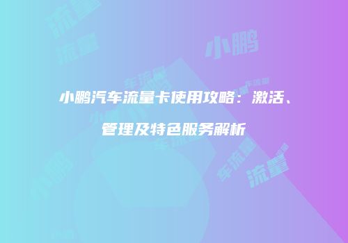 小鹏汽车流量卡使用攻略:激活、管理及特色服务解析
