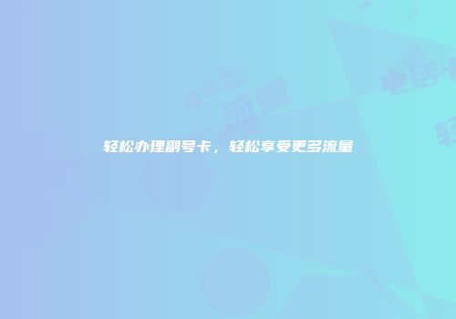 轻松办理副号卡,轻松享受更多流量
