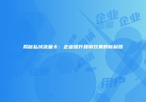 揭秘私域流量卡:企业提升营销效果的新利器