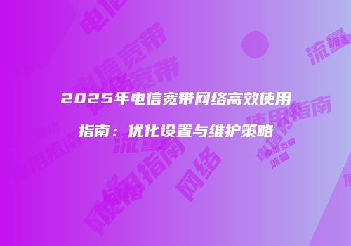 2025年电信宽带网络高效使用指南：优化设置与维护策略
