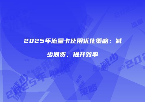 2025年流量卡使用优化策略：减少浪费，提升效率