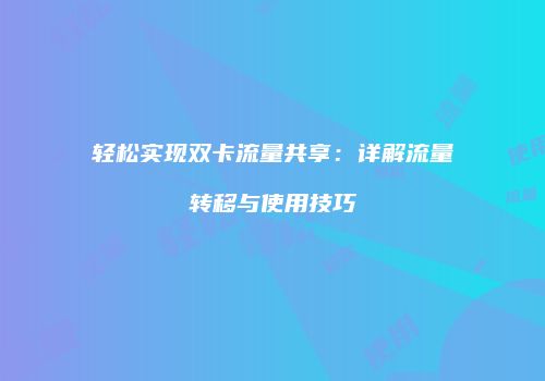 轻松实现双卡流量共享：详解流量转移与使用技巧