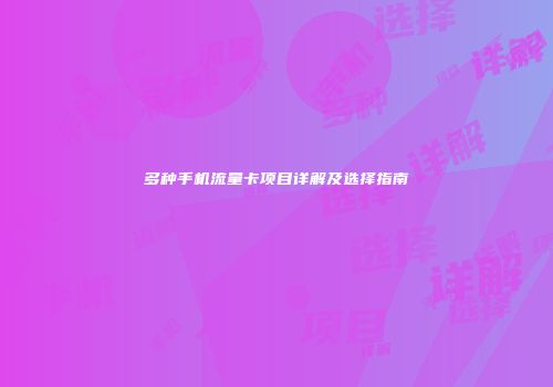 多种手机流量卡项目详解及选择指南