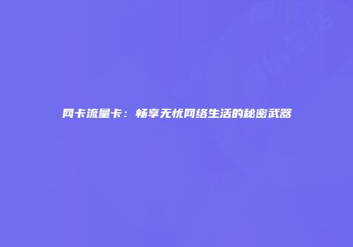 网卡流量卡：畅享无忧网络生活的秘密武器