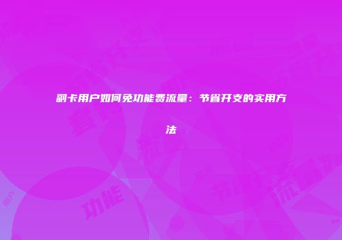 副卡用户如何免功能费流量:节省开支的实用方法