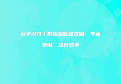 双卡双待手机流量管理攻略：节省费用，提升效率