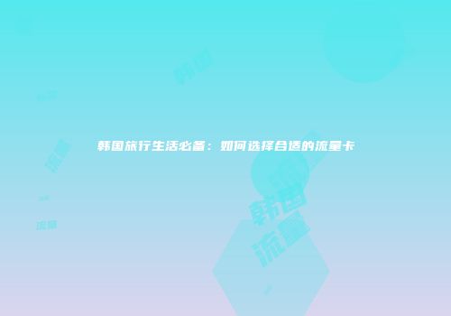 韩国旅行生活必备:如何选择合适的流量卡