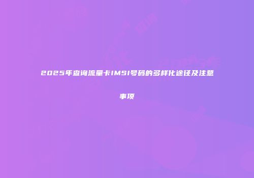 2025年查询流量卡IMSI号码的多样化途径及注意事项