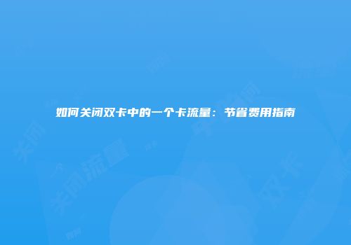 如何关闭双卡中的一个卡流量：节省费用指南