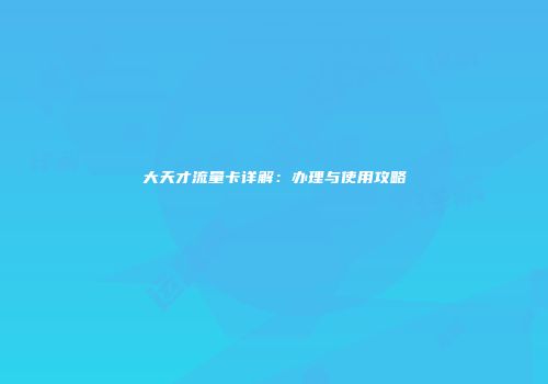 大天才流量卡详解：办理与使用攻略