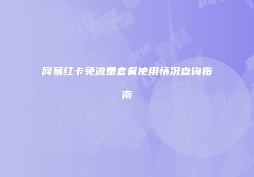 网易红卡免流量套餐使用情况查询指南
