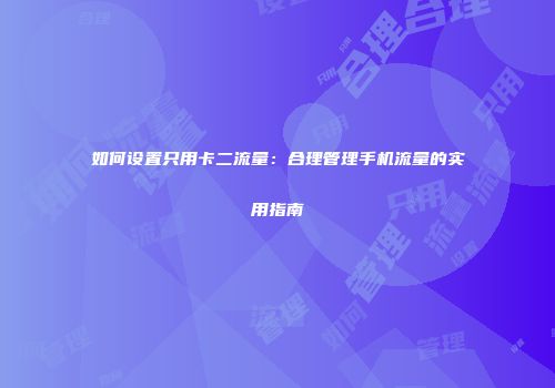 如何设置只用卡二流量:合理管理手机流量的实用指南