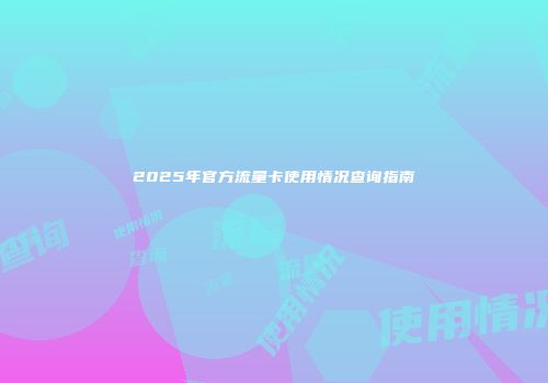 2025年官方流量卡使用情况查询指南