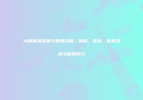 大利嘉城流量卡使用攻略:选购、激活、套餐选择与使用技巧