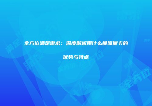 全方位满足需求:深度解析用什么都流量卡的优势与特点