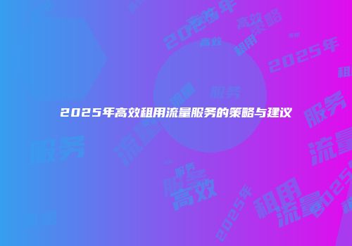 2025年高效租用流量服务的策略与建议