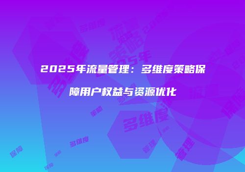 2025年流量管理:多维度策略保障用户权益与资源优化
