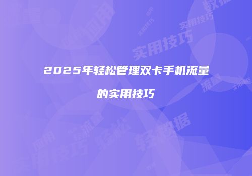 2025年轻松管理双卡手机流量的实用技巧