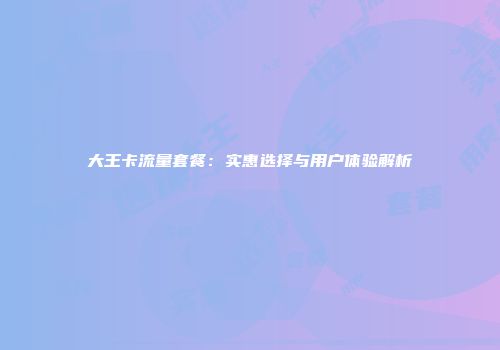 大王卡流量套餐：实惠选择与用户体验解析