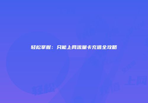 轻松掌握：只能上网流量卡充值全攻略