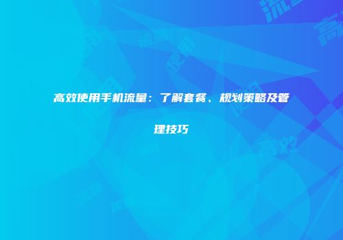 高效使用手机流量：了解套餐、规划策略及管理技巧