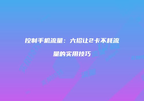 控制手机流量：六招让2卡不耗流量的实用技巧