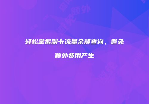 轻松掌握副卡流量余额查询，避免额外费用产生