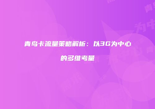 青鸟卡流量策略解析:以3G为中心的多维考量