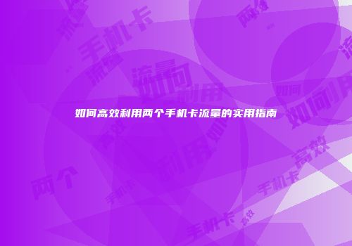 如何高效利用两个手机卡流量的实用指南