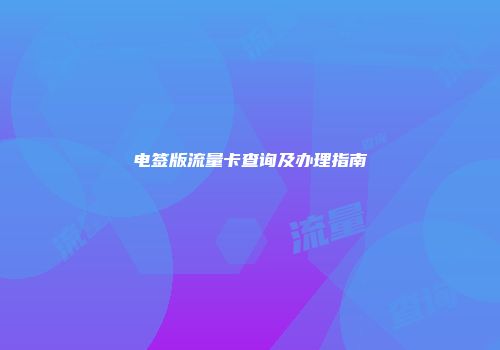 电签版流量卡查询及办理指南